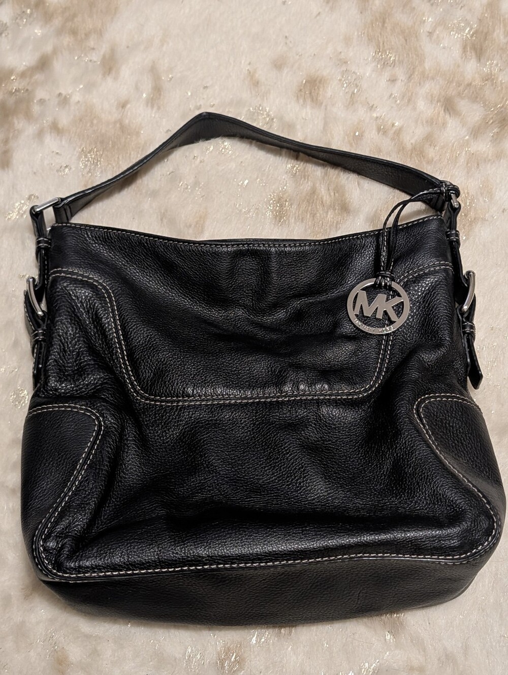 Michael Kors MK Black Leather Hobo Purse Women's Bag Excellent Condition